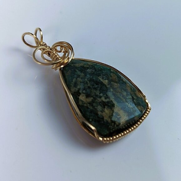 Gold Wire Wrapped Amazonite Pendant - Picture 5 of 10